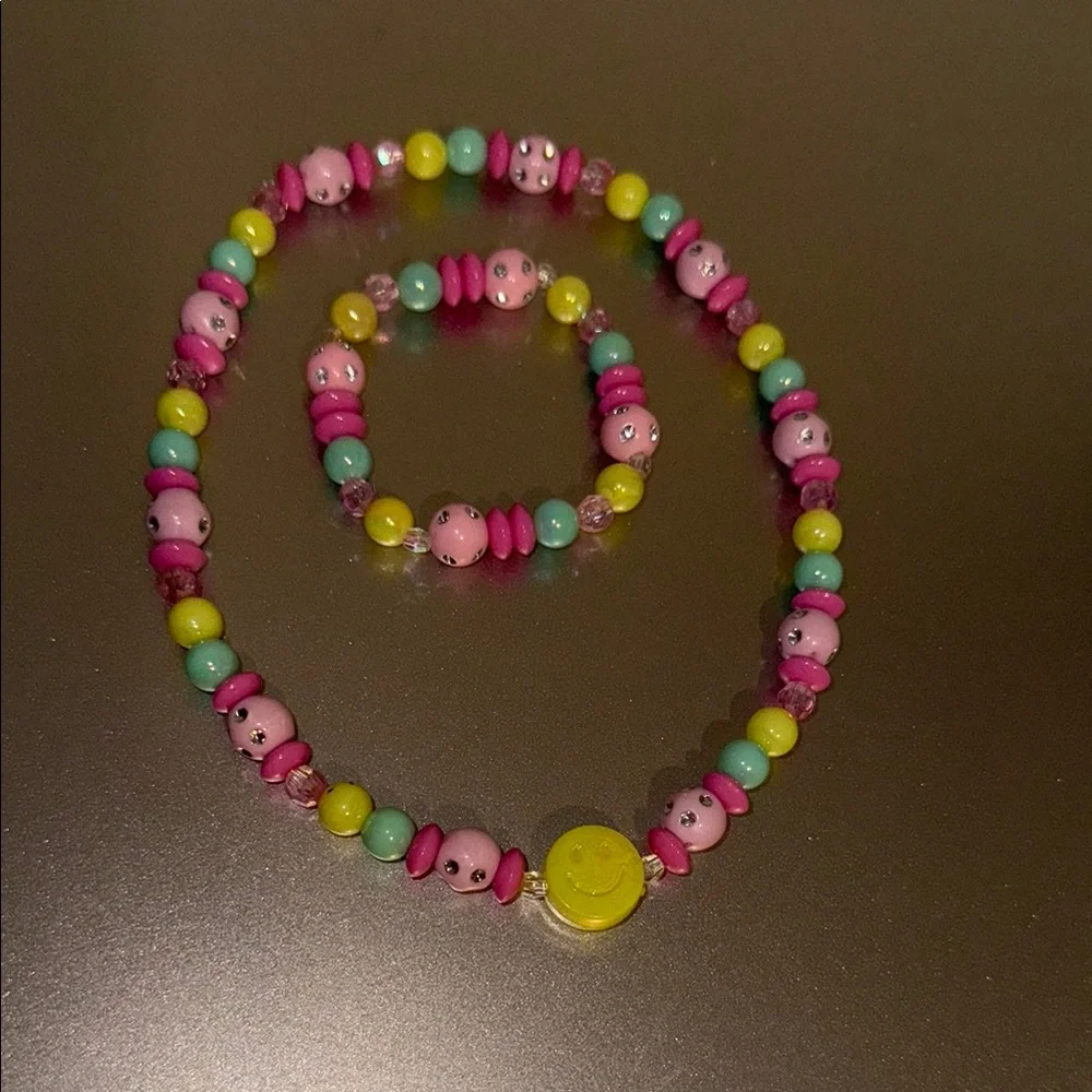 Pink and Yellow Beaded Jewelry Set Fun Accessories